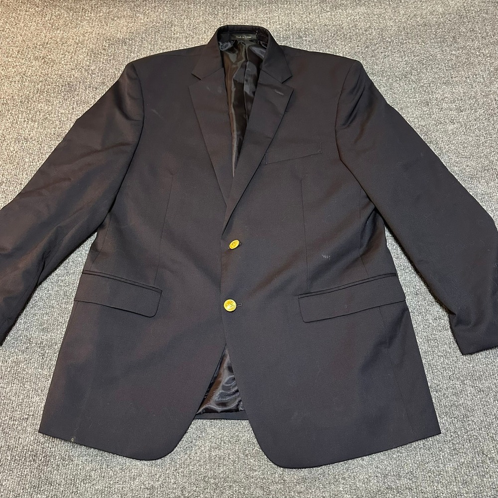 Lauren Ralph Lauren Mens 42R Navy Blue Wool Blend Blazer Gold Crest Buttons‎